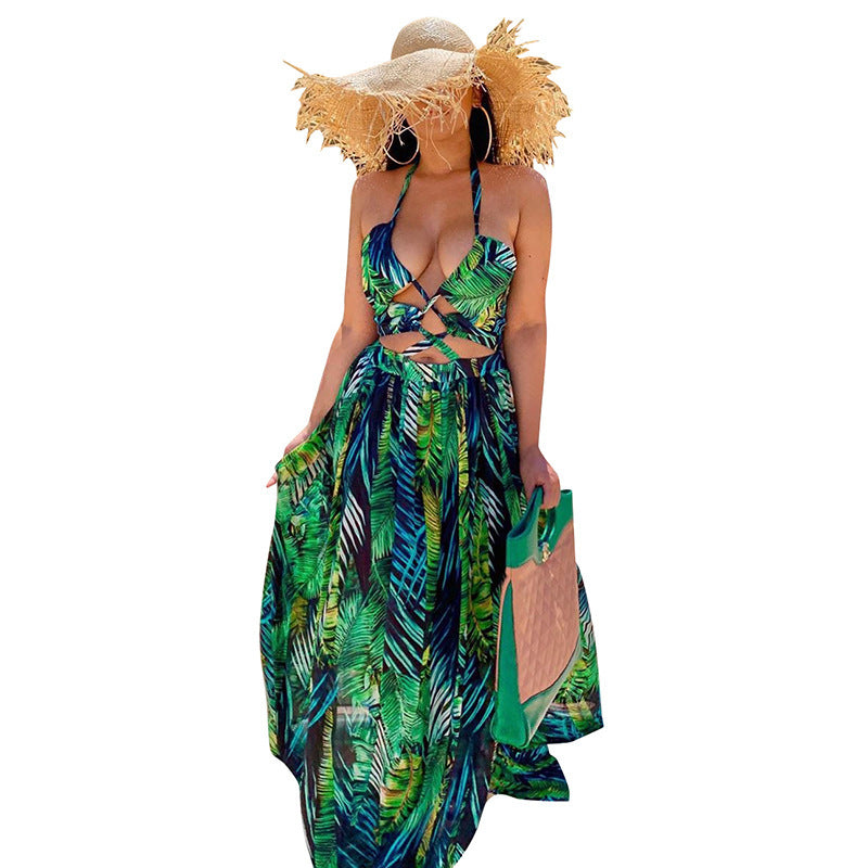 Fashion Wrapped Chest Printed Sleeveless Dress