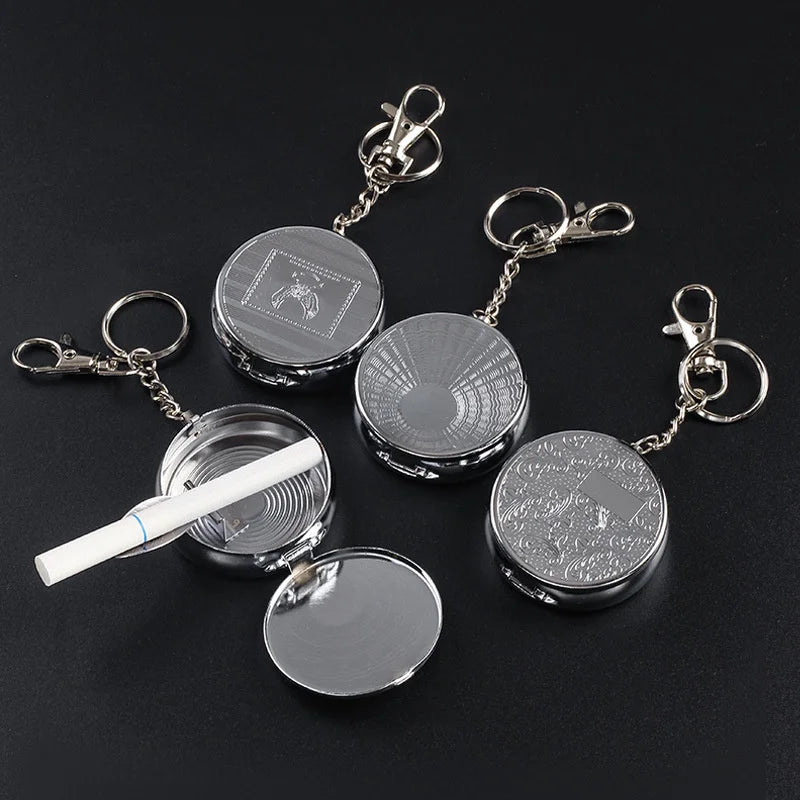 1PC Random Style Ashtray with Lid Mini Portable Ashtray Stainless Steel Keychain Suitable for Carrying Around Use in Car and Travel