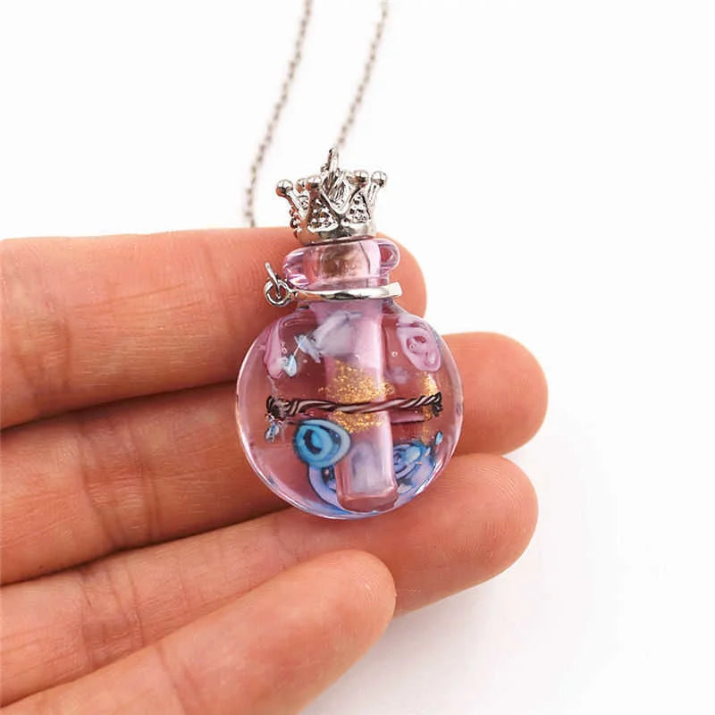 SNASAN 1PC Round Diffuser Perfume Pendant Necklace Refillable Handmade Essential Oil Aromatherapy Colored Glaze Bottle Nedcklace