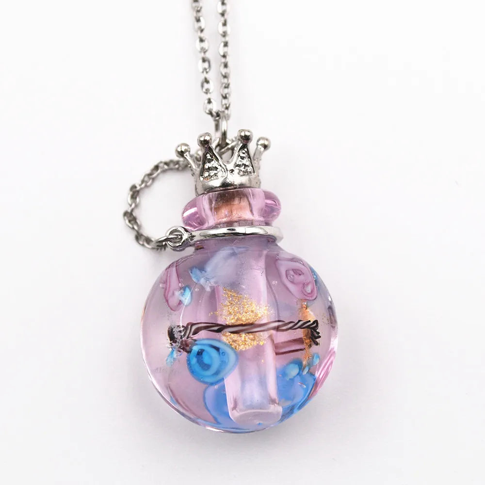 SNASAN 1PC Round Diffuser Perfume Pendant Necklace Refillable Handmade Essential Oil Aromatherapy Colored Glaze Bottle Nedcklace