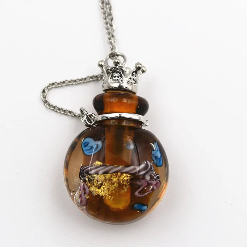 SNASAN 1PC Round Diffuser Perfume Pendant Necklace Refillable Handmade Essential Oil Aromatherapy Colored Glaze Bottle Nedcklace