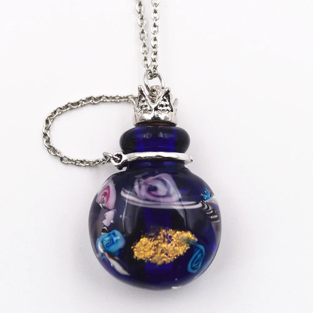 SNASAN 1PC Round Diffuser Perfume Pendant Necklace Refillable Handmade Essential Oil Aromatherapy Colored Glaze Bottle Nedcklace
