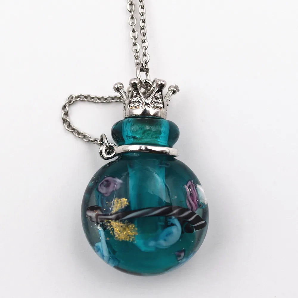 SNASAN 1PC Round Diffuser Perfume Pendant Necklace Refillable Handmade Essential Oil Aromatherapy Colored Glaze Bottle Nedcklace
