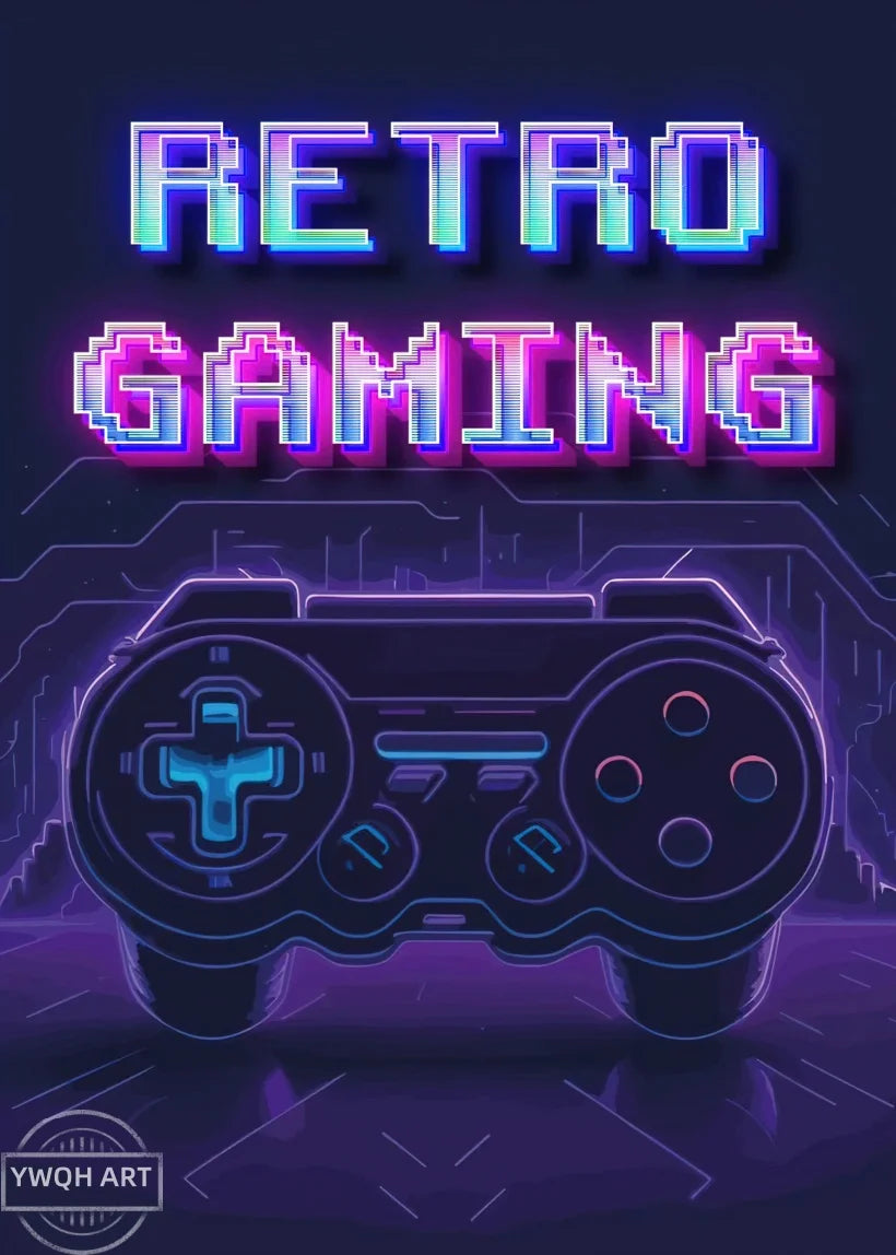 Neon Gaming Poster 'Eat Sleep Game Repeat' Canvas Wall Art Modern Gamer Logic Decor for Boys Room Unframed Home Decor