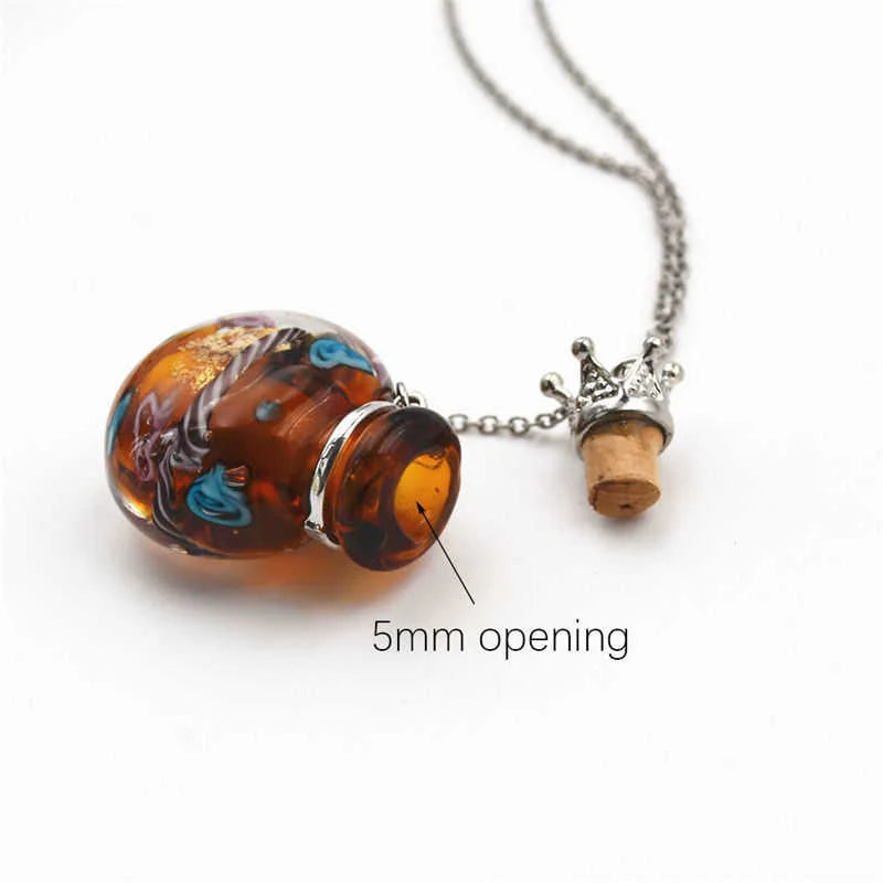 SNASAN 1PC Round Diffuser Perfume Pendant Necklace Refillable Handmade Essential Oil Aromatherapy Colored Glaze Bottle Nedcklace