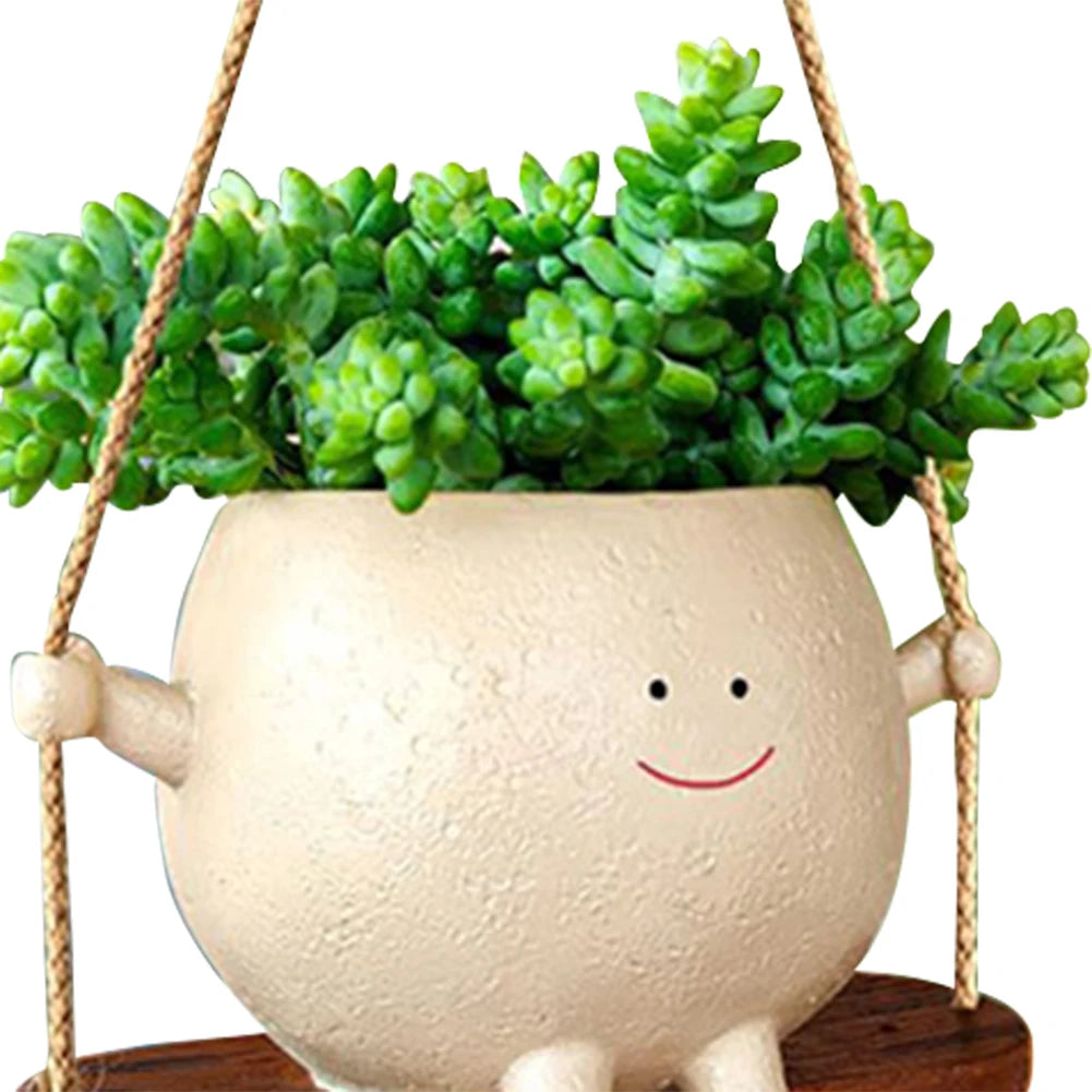 Plant Succulent Pots Resin Smiling Face Planter Creative Wall Hanging Head Planter Multifunctional Home Garden Patio Accessories