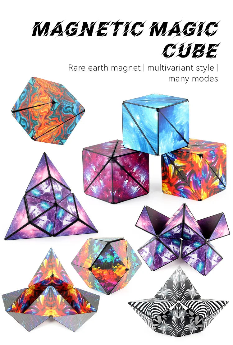Variety Geometric Changeable Magnetic Magic Cube Anti Stress 3D Hand Flip Puzzle Cube Kids Stress Reliever Fidget Toy