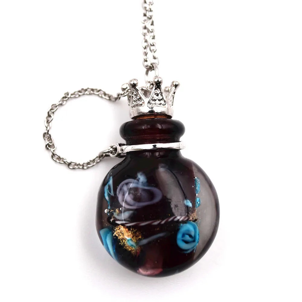 SNASAN 1PC Round Diffuser Perfume Pendant Necklace Refillable Handmade Essential Oil Aromatherapy Colored Glaze Bottle Nedcklace