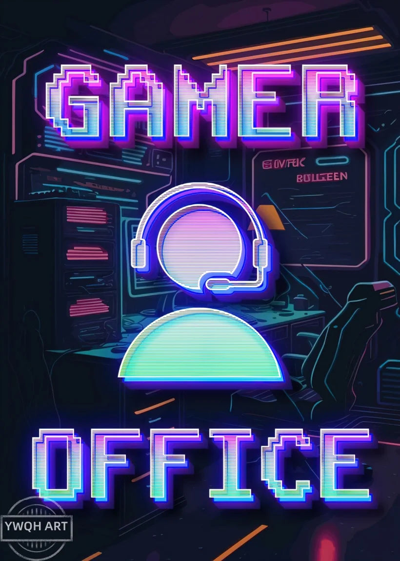 Neon Gaming Poster 'Eat Sleep Game Repeat' Canvas Wall Art Modern Gamer Logic Decor for Boys Room Unframed Home Decor