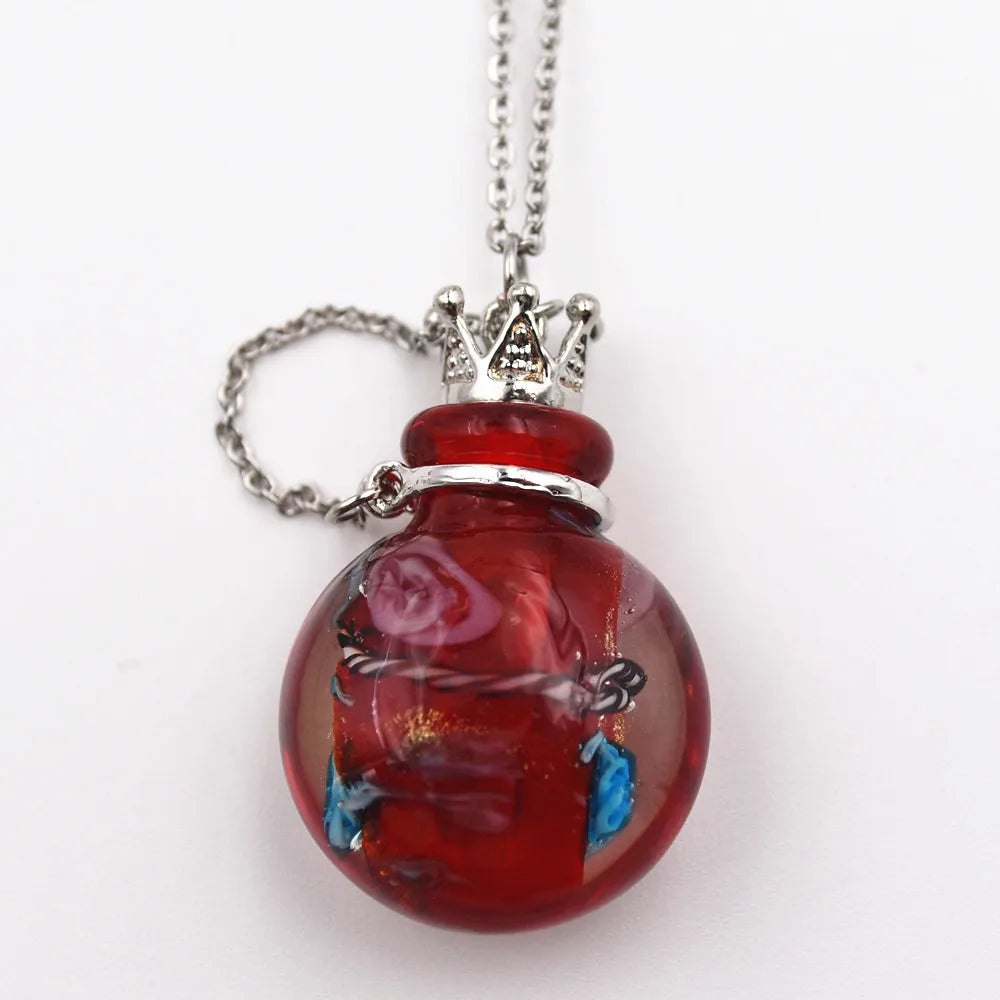 SNASAN 1PC Round Diffuser Perfume Pendant Necklace Refillable Handmade Essential Oil Aromatherapy Colored Glaze Bottle Nedcklace