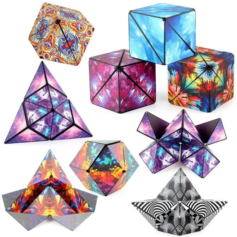 Variety Geometric Changeable Magnetic Magic Cube Anti Stress 3D Hand Flip Puzzle Cube Kids Stress Reliever Fidget Toy