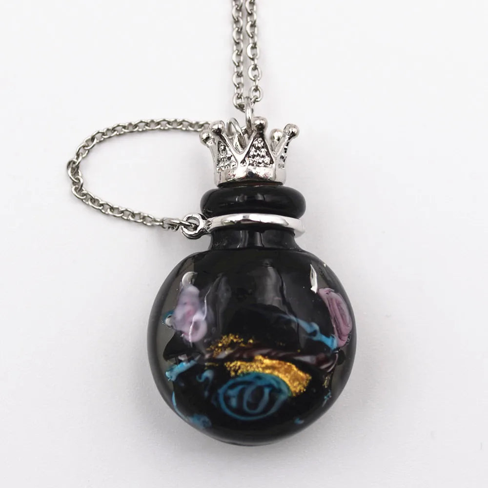 SNASAN 1PC Round Diffuser Perfume Pendant Necklace Refillable Handmade Essential Oil Aromatherapy Colored Glaze Bottle Nedcklace
