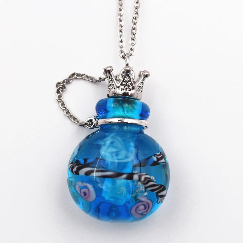 SNASAN 1PC Round Diffuser Perfume Pendant Necklace Refillable Handmade Essential Oil Aromatherapy Colored Glaze Bottle Nedcklace