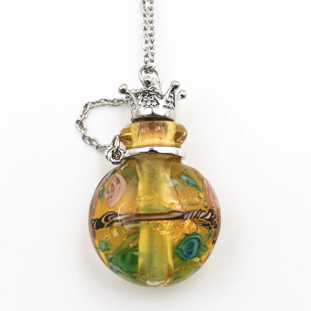 SNASAN 1PC Round Diffuser Perfume Pendant Necklace Refillable Handmade Essential Oil Aromatherapy Colored Glaze Bottle Nedcklace