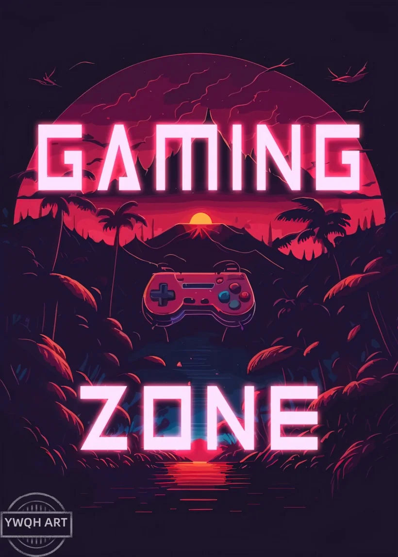 Neon Gaming Poster 'Eat Sleep Game Repeat' Canvas Wall Art Modern Gamer Logic Decor for Boys Room Unframed Home Decor
