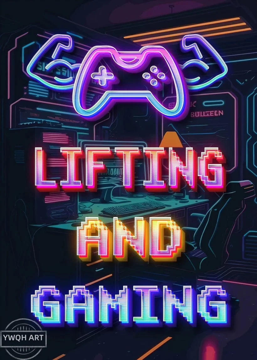 Neon Gaming Poster 'Eat Sleep Game Repeat' Canvas Wall Art Modern Gamer Logic Decor for Boys Room Unframed Home Decor