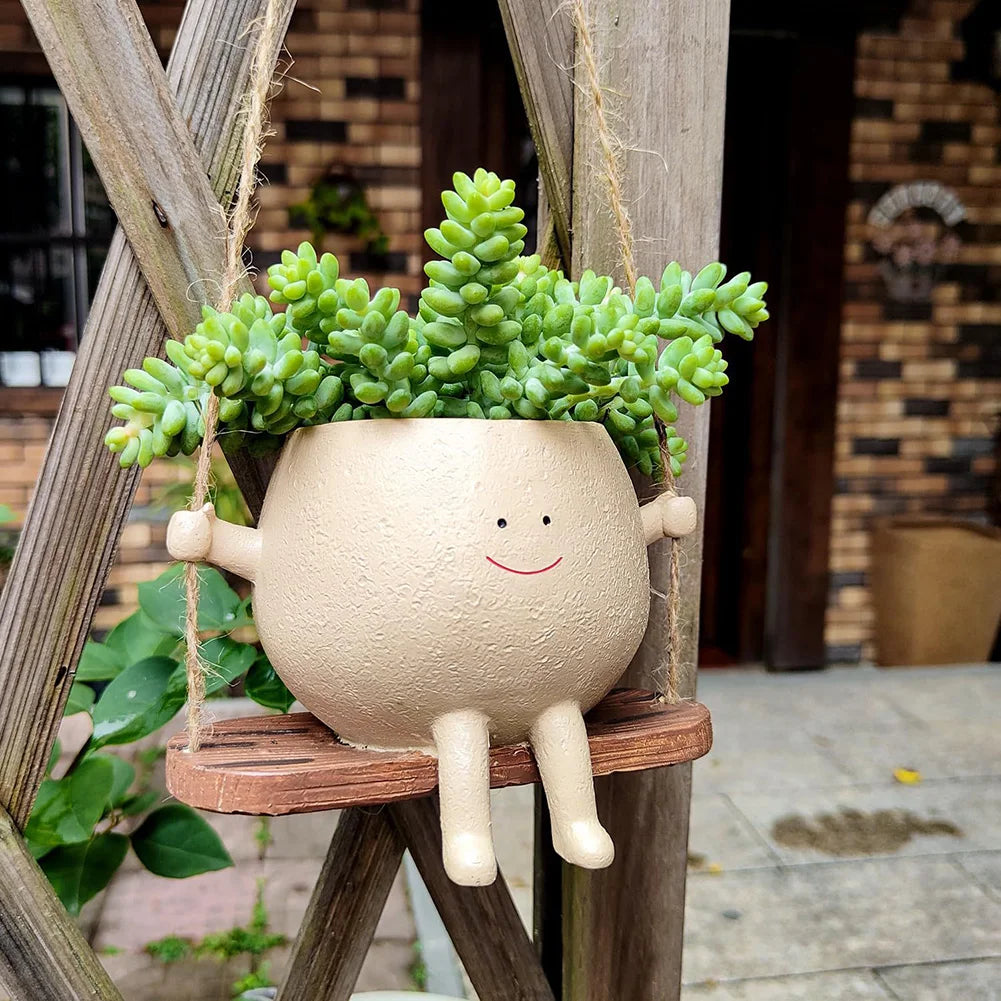 Plant Succulent Pots Resin Smiling Face Planter Creative Wall Hanging Head Planter Multifunctional Home Garden Patio Accessories