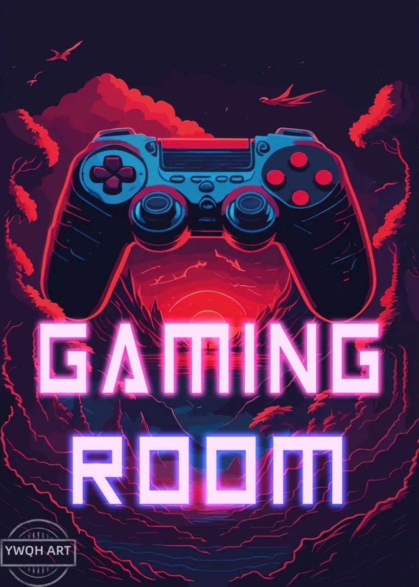 Neon Gaming Poster 'Eat Sleep Game Repeat' Canvas Wall Art Modern Gamer Logic Decor for Boys Room Unframed Home Decor