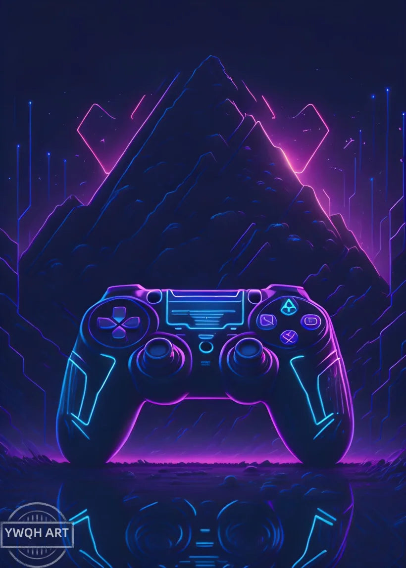 Neon Gaming Poster 'Eat Sleep Game Repeat' Canvas Wall Art Modern Gamer Logic Decor for Boys Room Unframed Home Decor