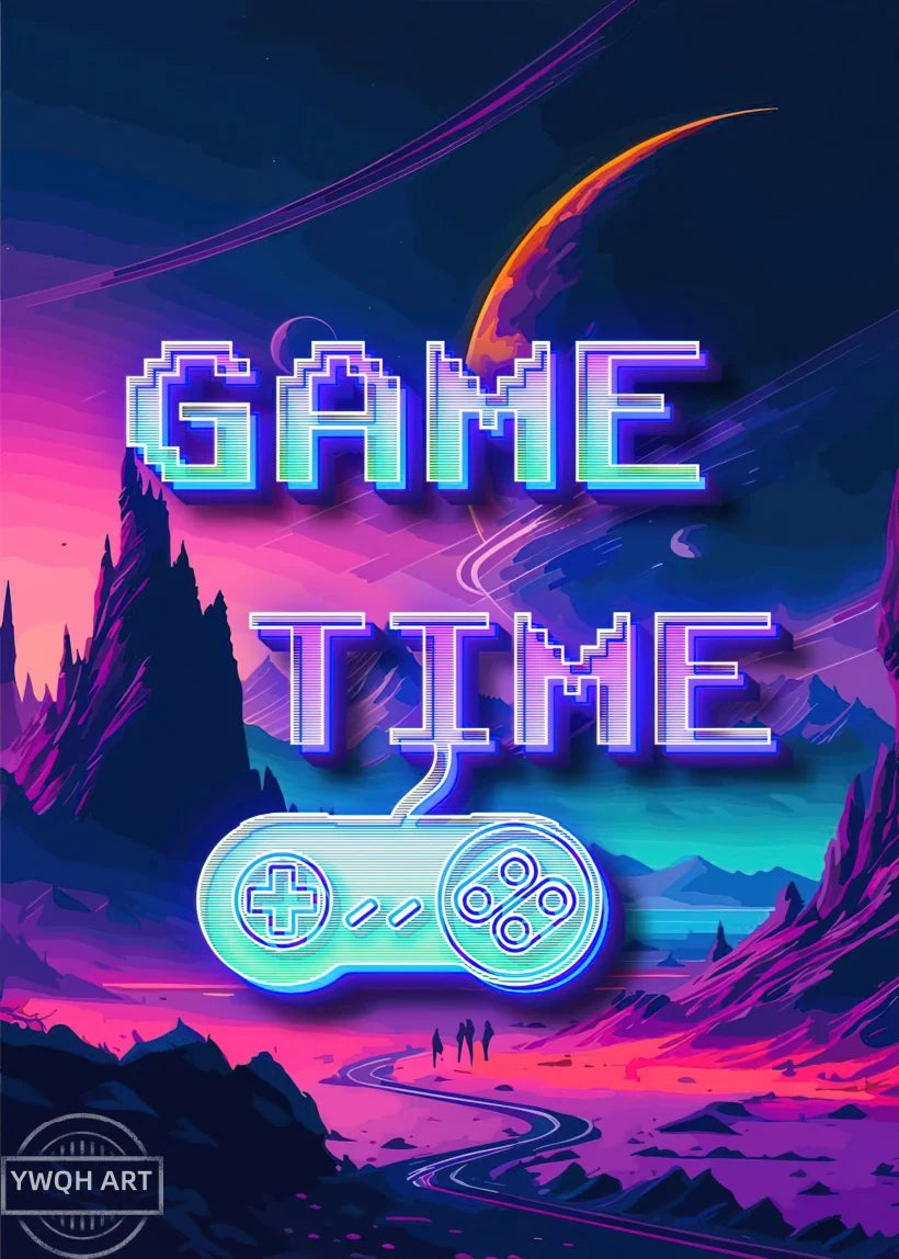 Neon Gaming Poster 'Eat Sleep Game Repeat' Canvas Wall Art Modern Gamer Logic Decor for Boys Room Unframed Home Decor