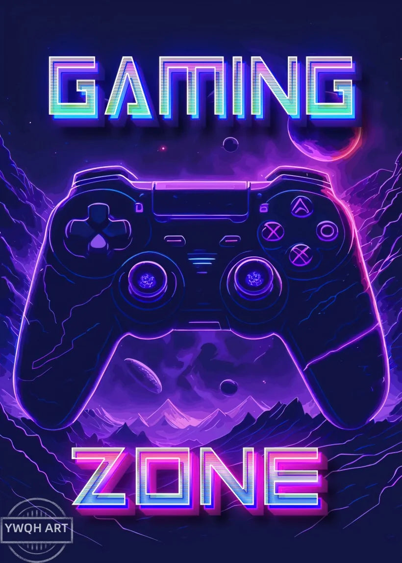 Neon Gaming Poster 'Eat Sleep Game Repeat' Canvas Wall Art Modern Gamer Logic Decor for Boys Room Unframed Home Decor