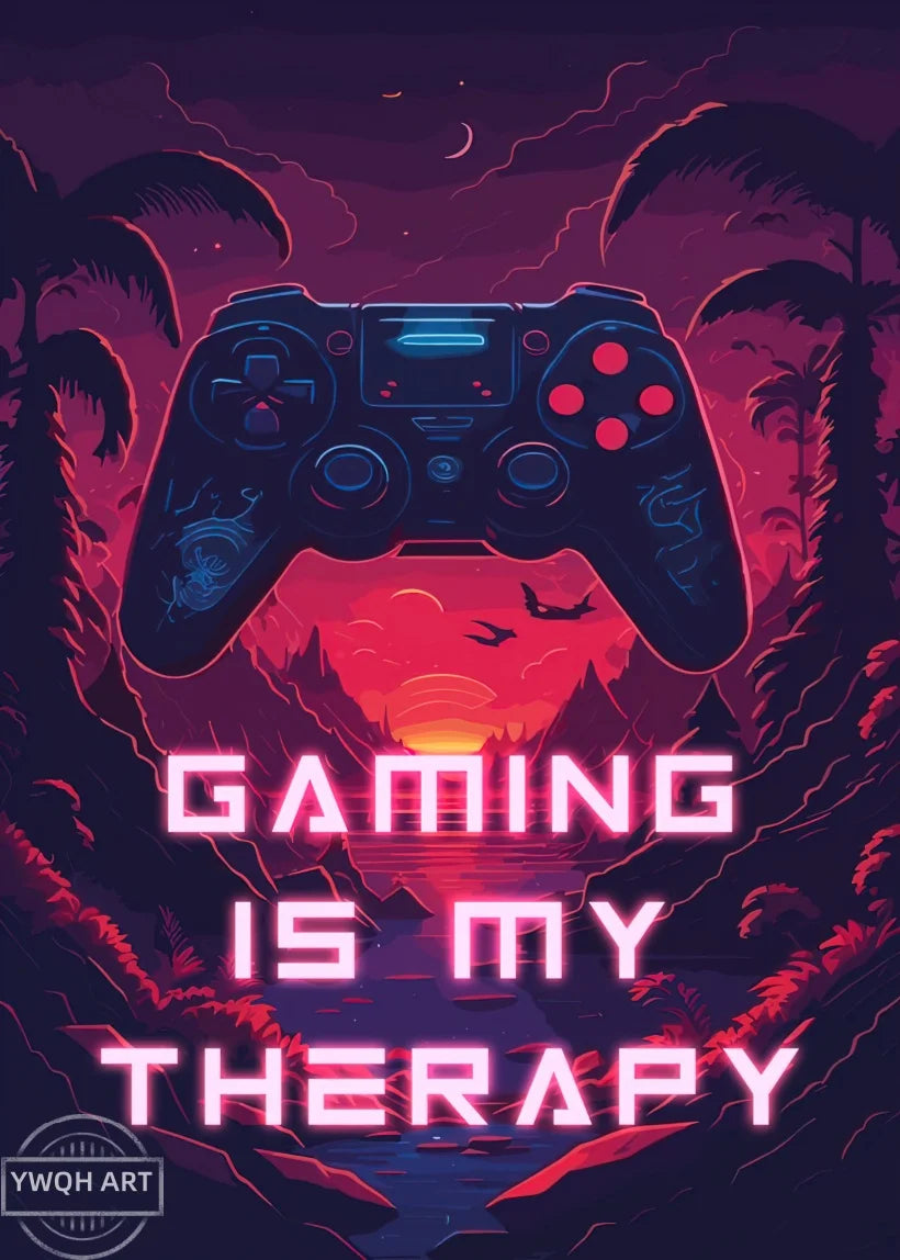 Neon Gaming Poster 'Eat Sleep Game Repeat' Canvas Wall Art Modern Gamer Logic Decor for Boys Room Unframed Home Decor