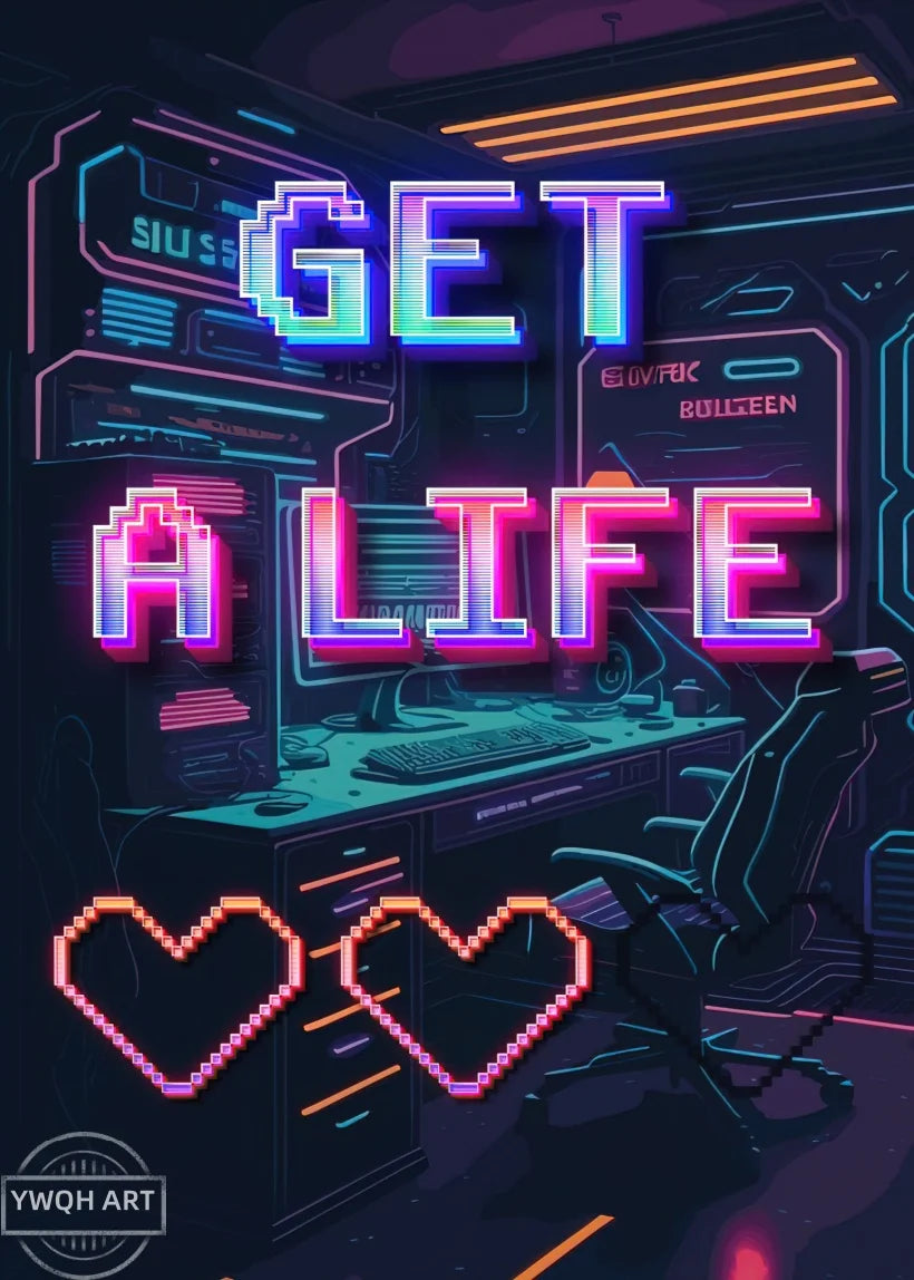 Neon Gaming Poster 'Eat Sleep Game Repeat' Canvas Wall Art Modern Gamer Logic Decor for Boys Room Unframed Home Decor