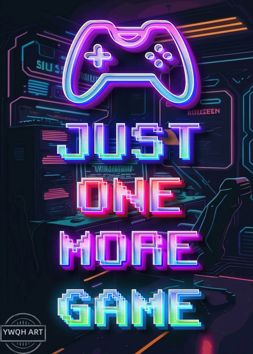 Neon Gaming Poster 'Eat Sleep Game Repeat' Canvas Wall Art Modern Gamer Logic Decor for Boys Room Unframed Home Decor