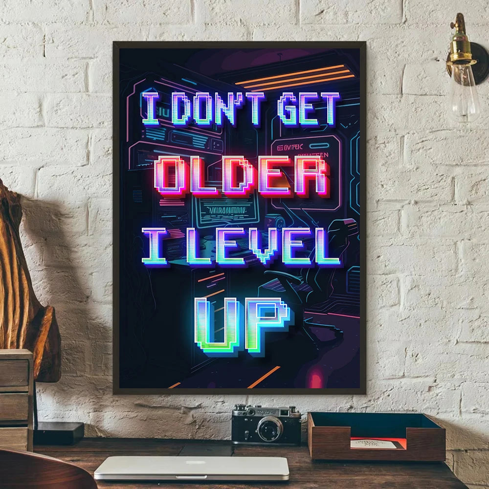 Neon Gaming Poster 'Eat Sleep Game Repeat' Canvas Wall Art Modern Gamer Logic Decor for Boys Room Unframed Home Decor