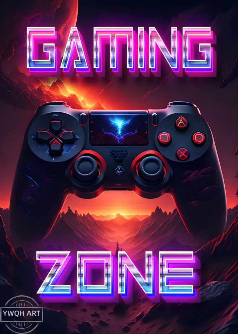 Neon Gaming Poster 'Eat Sleep Game Repeat' Canvas Wall Art Modern Gamer Logic Decor for Boys Room Unframed Home Decor