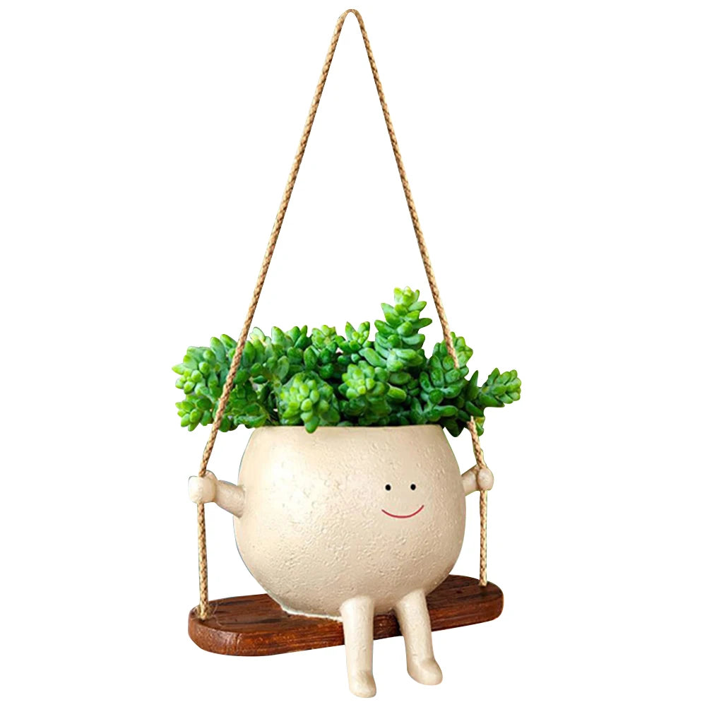 Plant Succulent Pots Resin Smiling Face Planter Creative Wall Hanging Head Planter Multifunctional Home Garden Patio Accessories