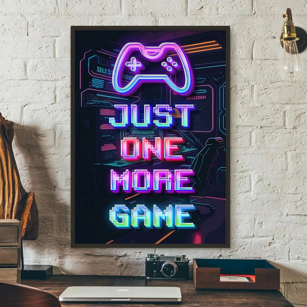 Neon Gaming Poster 'Eat Sleep Game Repeat' Canvas Wall Art Modern Gamer Logic Decor for Boys Room Unframed Home Decor