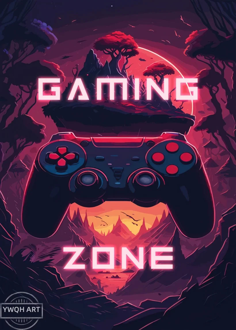 Neon Gaming Poster 'Eat Sleep Game Repeat' Canvas Wall Art Modern Gamer Logic Decor for Boys Room Unframed Home Decor