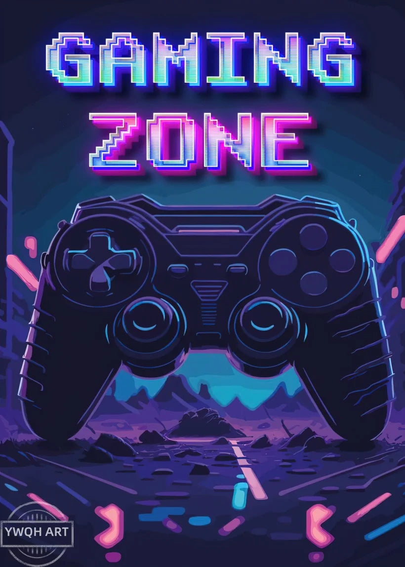Neon Gaming Poster 'Eat Sleep Game Repeat' Canvas Wall Art Modern Gamer Logic Decor for Boys Room Unframed Home Decor